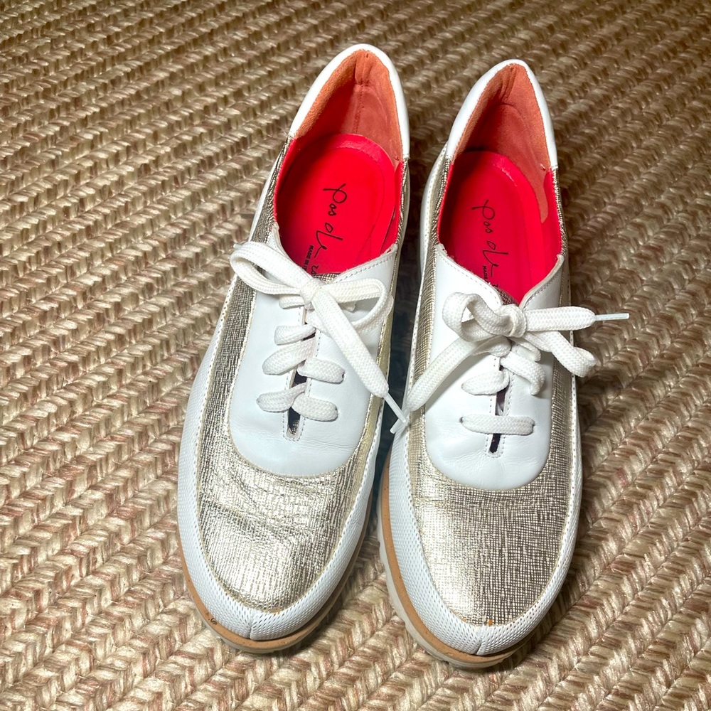 Pas de Rouge White and Gold Sneakers